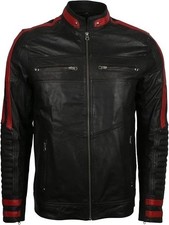 Giacca pelle uomo nera rossa