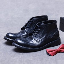 Stivaletti stringati retrò inglesi intagliati punta tonda uomo vera pelle punta ala tg