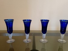 Servizio 4 bicchierini  da rosolio/liquore in cristallo blu cobalto anni 40