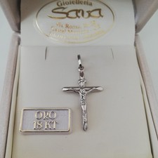 Croce Scatolata Ciondolo Medaglia Crocifisso Sacro Gesù Oro Bianco 750 18 Kt 