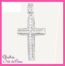 PENDENTE CROCE UOMO IN ORO BIANCO 18K DIAMANTI NATURALI 0.80 CARATI CERTIFICATO