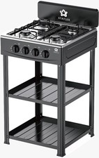 CUCINA PORTATILE FORNELLO DA CAMPEGGIO 4 FUOCHI ACCIAIO 2 RIPIANI MOBILETTO NERO
