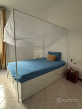 BRIMNES Struttura letto con cassetti, bianco/Lindbäden, 140x200 cm