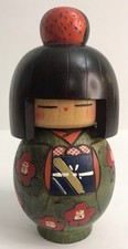 Bambola vintage Kokeshi Kazuo Takamizawa firmata artista giapponese 6-3/8"