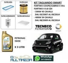 KIT TAGLIANDO E OLIO PETRONAS 5W30 PER SMART FORTWO II 451 0.8 CDI 45 54 CAVALLI
