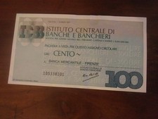 Mini Assegno 100 Lire 1977 Banca Mercantile Firenze Istituto Banche E Banchieri