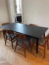 tavolo da pranzo rettangolare allungabile in legno nero di quercia, 190x90