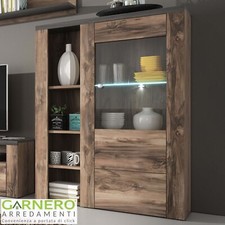 Credenza alta design moderno anta ripiani 100x145cm noce rovere grigio PALOMA 2