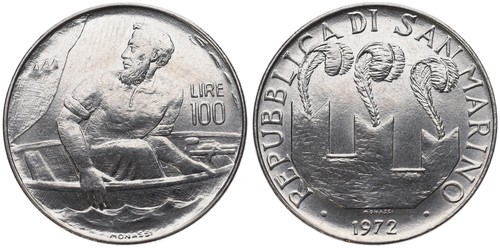 San marino 100 lire - 100, 1972-2001