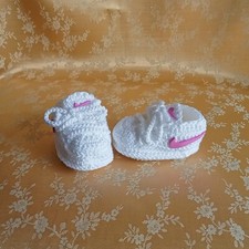 Scarpette neonato 0-3 mesi BIANCO ROSA uncinetto simil NIKE cotone scarpe