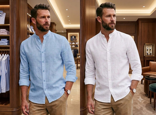 Camicia uomo lino - in, colletto