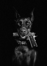 DOBERMANN DOG -  IDEA REGALO / PORTACHIAVI / MAGNETE CALAMITA / PATCH / STICKER 