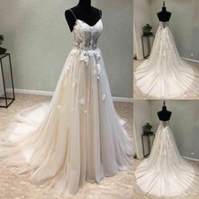 Abiti da sposa Boho Beach linea A pizzo applicazioni spalline spazzata treno abiti da sposa