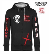 Felpa ZIP Cappuccio CURVA SUD MILANO  sport calcio ULTRAS MILAN + 3 stickers