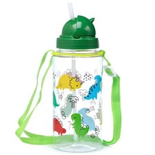 Borraccia bambini BPA free 450ml con cannuccia e tracolla cuccioli di dinosauri