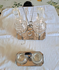 Set oliera, acetiera, saliera e pepiera vintage anni 80 in vetro e acciaio