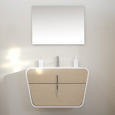 Mobile bagno sospeso 90 cm un cassetto con lavabo specchio color rovere chiaro