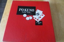 Vintage Pokeno Po-Ke-No Poker Keno Gioco Set 12 Tavole U.S. Carte da gioco co