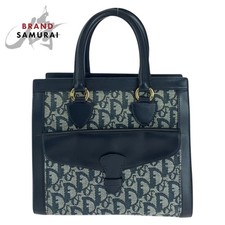 Dior vintage Trotter Tote Bag borsa a mano Navy Gold Hardware tela/pelle