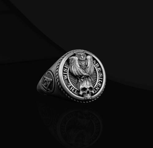Anello massonico gufo teschio - massonico,