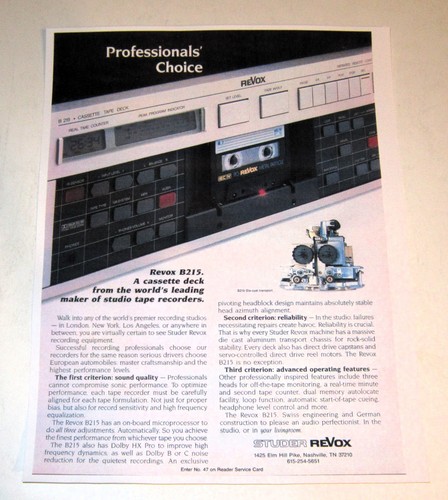 Pubblicità studer revox b215 - pubblicità,