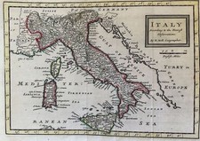 HERMAN MOLL ITALY ACCORDING TO THE NEWEST OBSERVATIONS ACQUARELLATA 1740 CIRCA 
