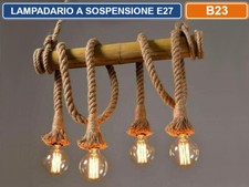 LAMPADARIO A SOSPENSIONE COUNTRY IN CORDA CANAPA BAMBU 4 ATTACCHI E27 IP22