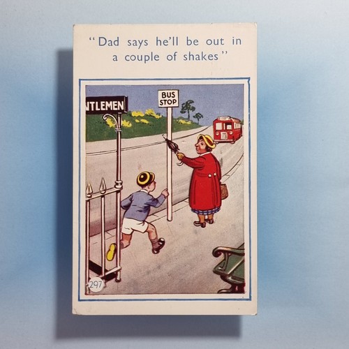Comic postcard 1954 bus stop - comic,