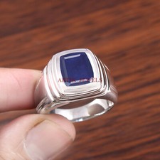 Riscaldato Zaffiro Blu Gemma Con 925 Anello Argento Sterling per Uomo #5512