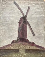 Dipinto a Olio Impressionista Friedrich Westphal Francia Collina Con Mulino 1WK