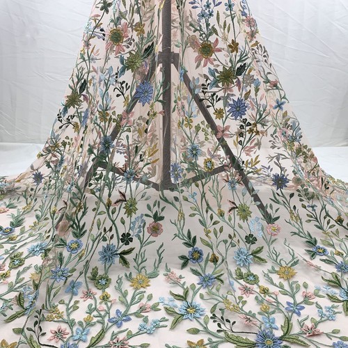 Tessuto pizzo tulle ricamato - tessuto,