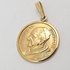 Ciondolo Medaglia Papa Paolo VI Oro Massiccio 18K 750 Italia 4gr Vintage
