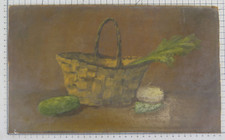 QUADRO AD OLIO NATURA MORTA DIPINTO SU TAVOLA METà '900 IDEALE PER CUCINA BM1N