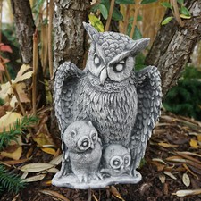 Gufo con ragazzo Uhu statua in pietra H.29 cm 19 x 20 cm grigio 8 kg cemento ...