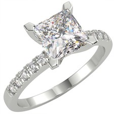 Anello di Fidanzamento 1,2 Ct Principessa VVS2/D Solitario Pavè Diamante Oro Bianco 14K