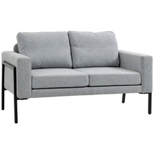 HOMCOM Divano 2 Posti in Tessuto Effetto Lino con Gambe in Acciaio Grigio