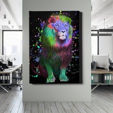 ✅QUADRO TELA, VETRO ACRILICO LEONE COLORE LEONE STREET ART ANIMALI MODERNI PREMIUM