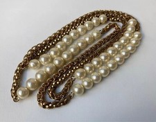 Collana lunga CHANEL 40P grande perla doppia catena oro giallo donna #O1215