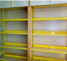 N. 2 Scaffali libreria legno massello con bordi in metallo verniciato giallo