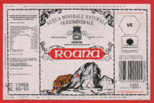 ETICHETTA ACQUA MINERALE NATURALE N°22 ROANA USSITA PROV. MACERATA MARCHE 1000ml