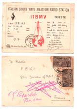 TRIESTE AMG FTT 8/10/1949 RARE RADIO AMATEUR "i1BMV" POSTCARD TO LAGNY FRANCE
