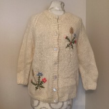 MAGLIONE CARDIGAN VINTAGE ANNI 50 60 GIMBELS MADE IN ITALY FUZZY MOHAIR RICAMATO L