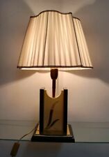 Lampada classica artigianale legno ottone cappello a gatto in seta lume antico  