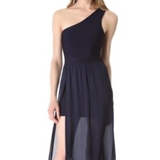 Abito Stretta monospalla blu navy gonna seta trasparente elastico sotto taglia XS