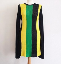 PROENZA SCHOULER Mini Abito Nero, Verde e Giallo a Righe, Maglia, Uncinetto - M