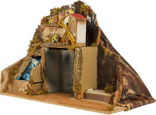 Presepe Napoletano Natalizio Artigianale Con Mulino E Cascata Vera 42X35X43Cm - 