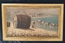 Scuola Napoletana ( XX secolo) paesaggio marino olio su masonite