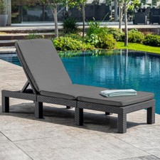 Lettino sdraio da giardino pieghevole grafite resina effetto rattan con cuscino