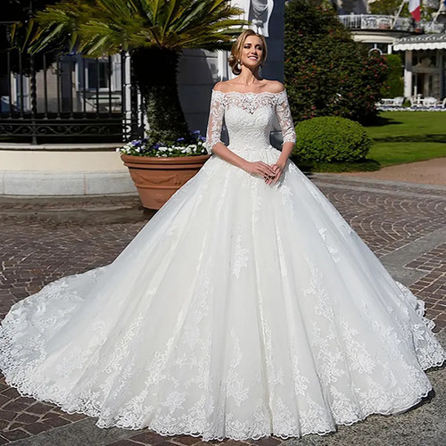 Lace appliqued wedding - lace, dresses