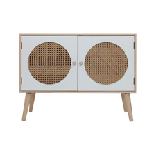 Mobile Basso per Tv Credenza Multiuso con 2 Ante Bianco Marrone in Legno